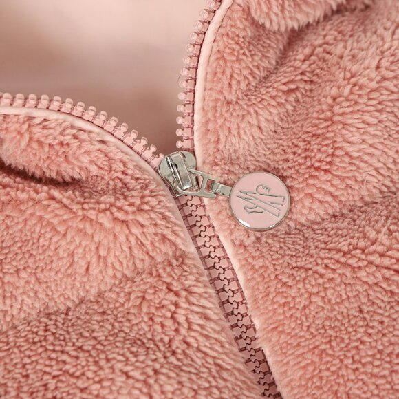 Moncler Pink Fleece Puffer Jacket with Knit Sleeves & Turtleneck | Size S - Picture 4 of 12